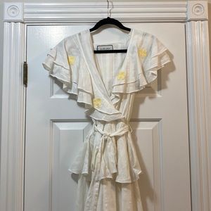 Innika Choo Sailor Cape Cotton-voile Peplum Wrap Dress In White. Size 3.